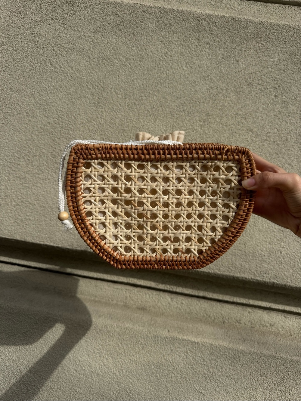 Woven Rattan Drawstring Clutch - Picture 3 of 6